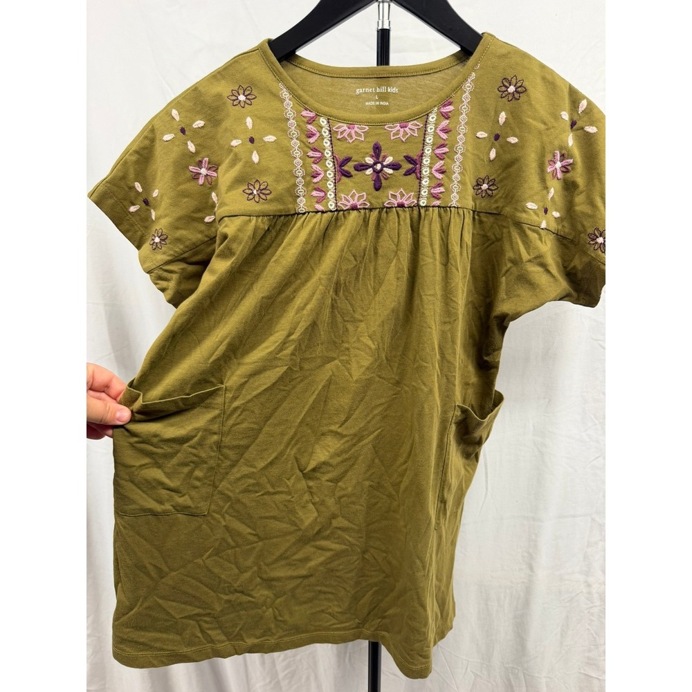 Garnet Hill Kids Girls Large Floral Embroidered Boho Cotton Jersey Dress